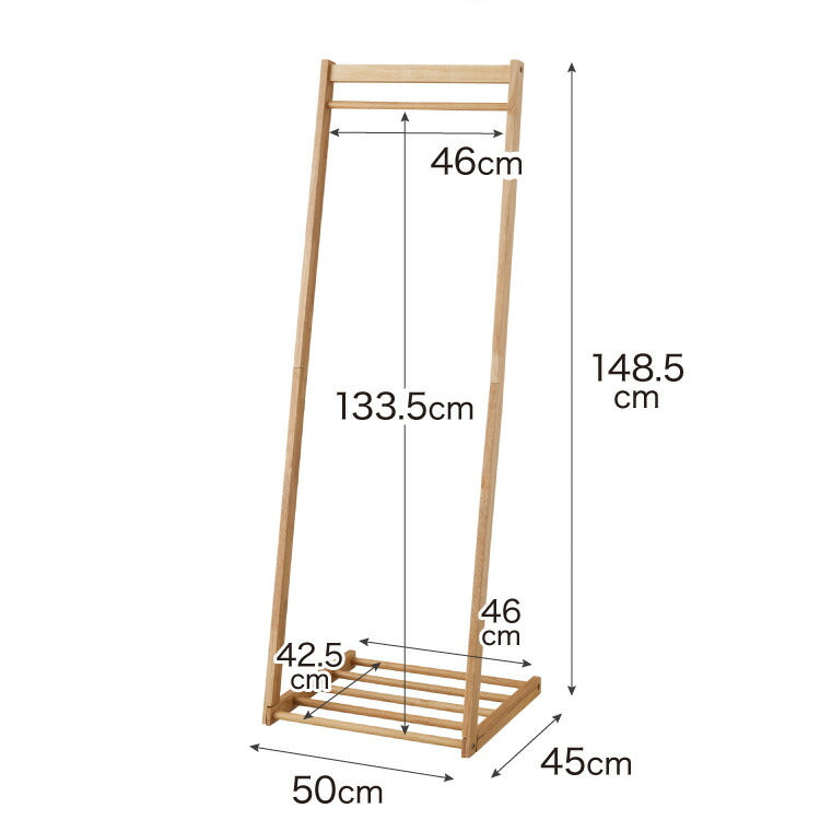 天然木 ハンガーラック 幅50cm 棚付き L型ハンガーラック 省スペース コンパクト スリム ナチュラル ハンガーラック 木製 ポールハンガー コートハンガー 洋服掛け 衣類収納 木製