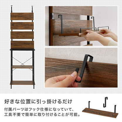 突っ張りキッチンラック スライド棚付き 幅60cm 壁面収納 スリム ウォールラック 突っ張りラック つっぱりラック 突っ張り棚 ラック 棚 北欧 おしゃれ(代引不可)