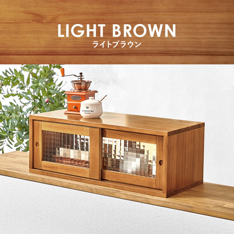 カウンター上収納 完成品 引き戸タイプ 幅60cm 天然木 ガラス キッチン収納 キッチンラック カウンター上 収納 マグカップ 食器 雑貨 卓上 収納 北欧 おしゃれ(代引不可)