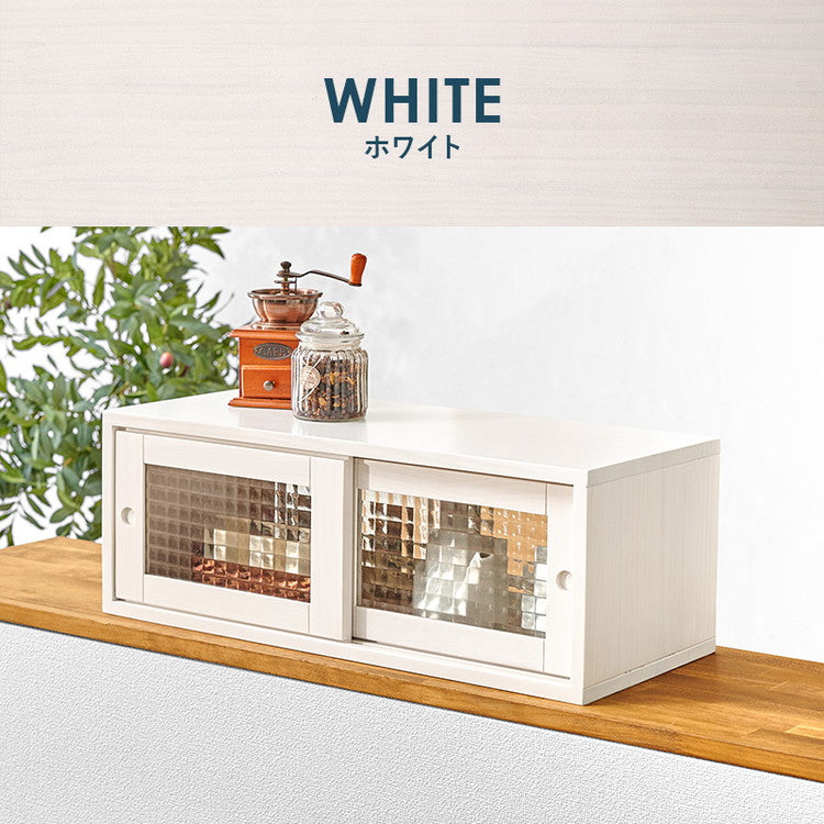 カウンター上収納 完成品 引き戸タイプ 幅60cm 天然木 ガラス キッチン収納 キッチンラック カウンター上 収納 マグカップ 食器 雑貨 卓上 収納 北欧 おしゃれ(代引不可)