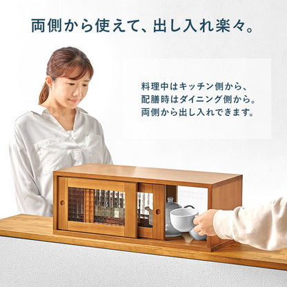 カウンター上収納 完成品 引き戸タイプ 幅60cm 天然木 ガラス キッチン収納 キッチンラック カウンター上 収納 マグカップ 食器 雑貨 卓上 収納 北欧 おしゃれ(代引不可)