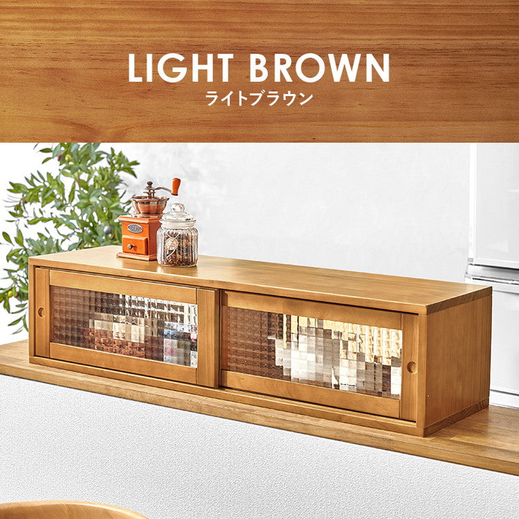 カウンター上収納 完成品 引き戸タイプ 幅90cm 天然木 ガラス キッチン収納 キッチンラック カウンター上 収納 マグカップ 食器 雑貨 卓上 収納 北欧 おしゃれ(代引不可)