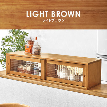 カウンター上収納 完成品 引き戸タイプ 幅90cm 天然木 ガラス キッチン収納 キッチンラック カウンター上 収納 マグカップ 食器 雑貨 卓上 収納 北欧 おしゃれ(代引不可)