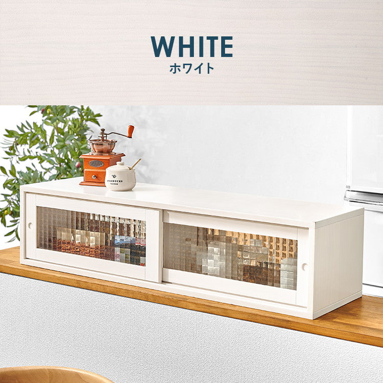 カウンター上収納 完成品 引き戸タイプ 幅90cm 天然木 ガラス キッチン収納 キッチンラック カウンター上 収納 マグカップ 食器 雑貨 卓上 収納 北欧 おしゃれ(代引不可)
