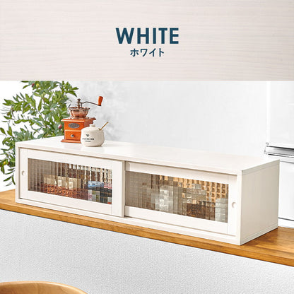 カウンター上収納 完成品 引き戸タイプ 幅90cm 天然木 ガラス キッチン収納 キッチンラック カウンター上 収納 マグカップ 食器 雑貨 卓上 収納 北欧 おしゃれ(代引不可)
