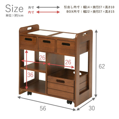 ワゴン キッチンワゴン 天然木 完成品 コンパクト スリム 奥行30cm 高さ62cm 両側使える BOX収納 キャスター ストッパー(代引不可)