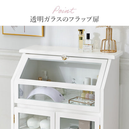 ガラスキャビネット 扉タイプ 脚付き 幅60cm 収納チェスト 白 ホワイト 姫系 かわいい 可愛い チェスト スリム 北欧 おしゃれ(代引不可)