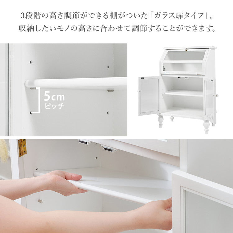 ガラスキャビネット 扉タイプ 脚付き 幅60cm 収納チェスト 白 ホワイト 姫系 かわいい 可愛い チェスト スリム 北欧 おしゃれ(代引不可)
