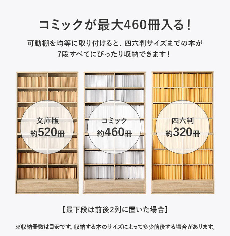 本棚 幅90cm ハイタイプ 棚板 1cmピッチ調節 引き出し付き A4 A5 文庫本 漫画 コミック 雑誌 マガジン 絵本 教科書 ランドセル ラック シェルフ 大容量 おしゃれ(代引不可)