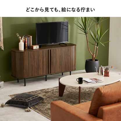 タンブール テレビ台 ハイタイプ 幅119 リビングボード キャビネット チェスト 引き戸 省スペース 脚付き タンブール扉 タンブールデザイン 木製 テレビボード 和モダン ジャパンディ 北欧 おしゃれ(代引不可)