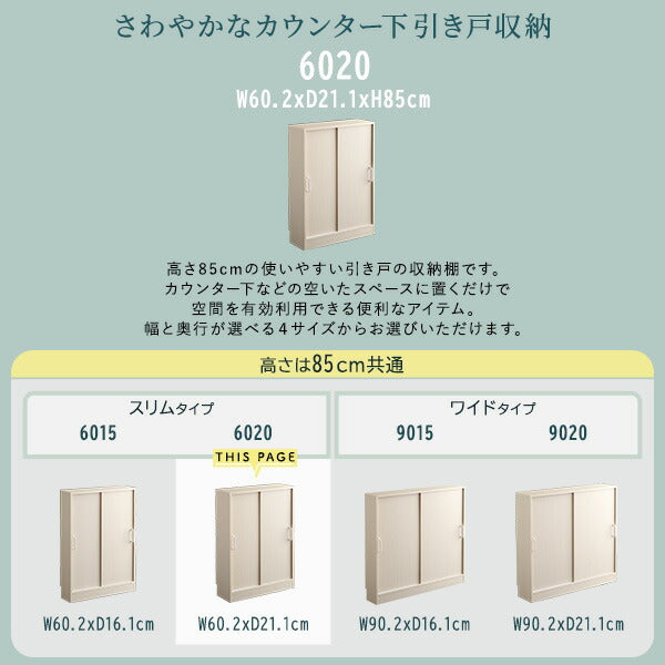 さわやかなカウンター下引き戸収納6020 カウンター下収納 引き戸 薄型 幅60cm 奥行20cm キッチン カウンター下 収納 スリム 食器棚 ミニ食器棚 ロータイプ カウンター収納 薄型収納 ラック 台所 棚(代引不可)