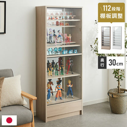3cmピッチ 112段階調整できる 日本製 コレクションラック 背面ガラス 完成品 高さ 155cm コレクションケース 【段差式】奥行 30cm 強化ガラス(代引不可)