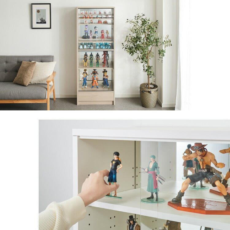 3cmピッチ 112段階調整できる 日本製 コレクションラック 背面ガラス 完成品 高さ 155cm コレクションケース 【段差式】奥行 30cm 強化ガラス(代引不可)