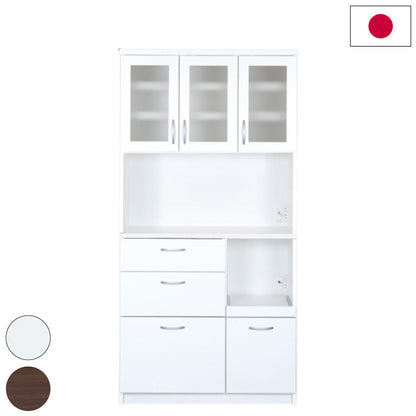 キッチンボード 日本製 完成品 幅88×奥行42.5×高さ175cm 汚れに強いEBコート フルスライドレール 採用 キッチン収納 収納(代引不可)