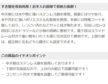 ステンレス キッチン収納棚 コンセント付き スリム 隙間収納 20cm 幅20cm 日本製 すき間収納 鏡面 ホワイト ルミナーレ 可動棚 引き出し おしゃれ シンプル モダン 一人暮らし キッチン収納(代引不可)