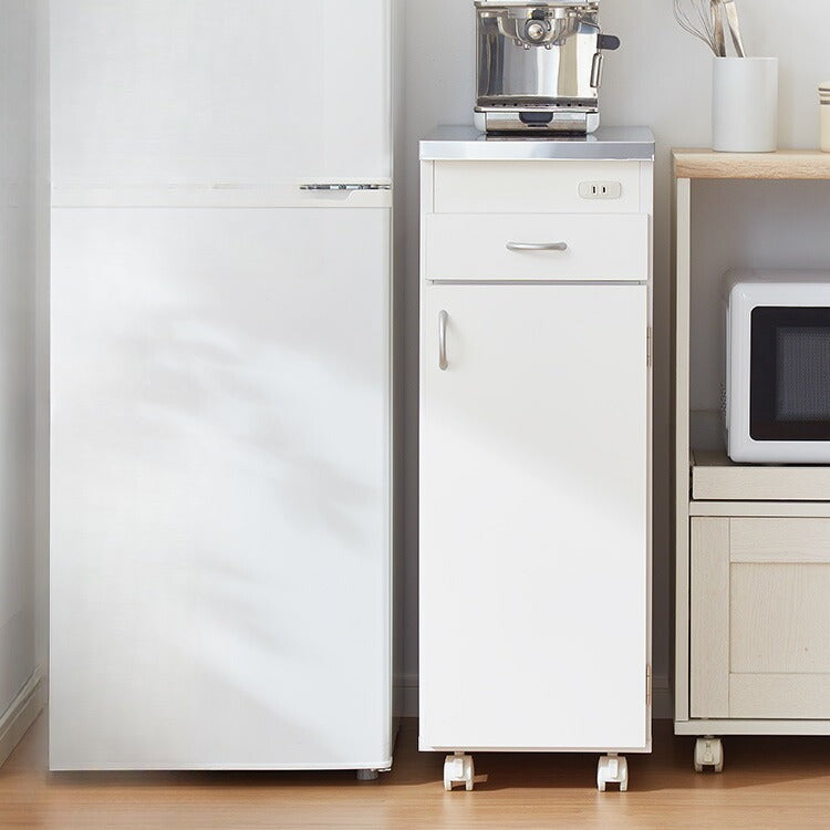 日本製 ステンレス天板 キッチン収納 幅30cm キャスター付き 扉タイプ シンク横キャビネット コンセント付き スリム設計 スリムラック キッチンストッカー 省スペース シンク横ラック 隙間収納