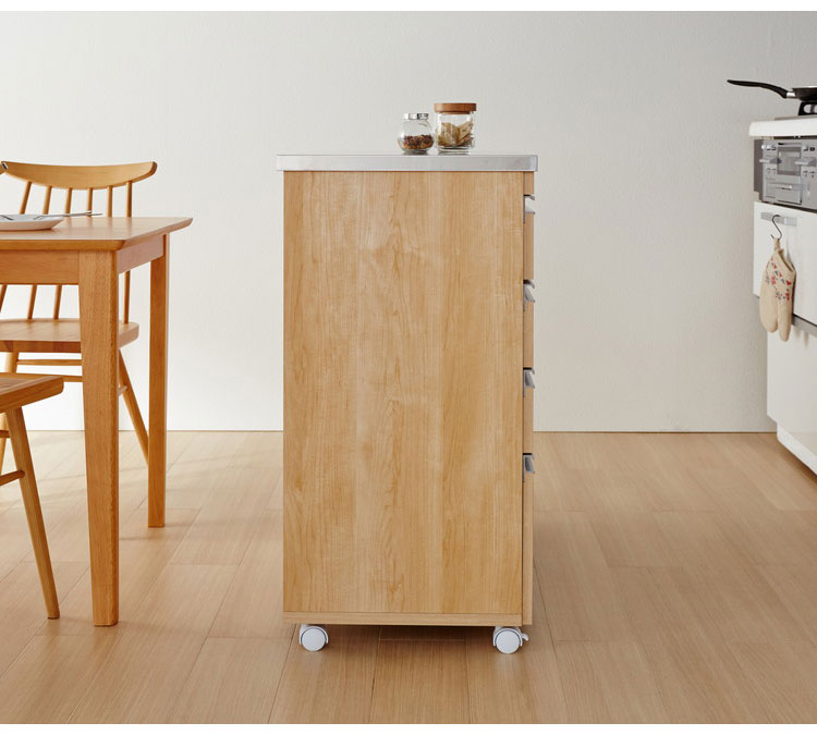 キッチンカウンター 間仕切り ステンレス天板 幅90 完成品 国産 背面化粧仕上げ 鏡面仕上げ 【開梱設置無料】 キャスター付き 4段 レンジ台 レンジラック 食器棚 キッチンワゴン(代引不可)