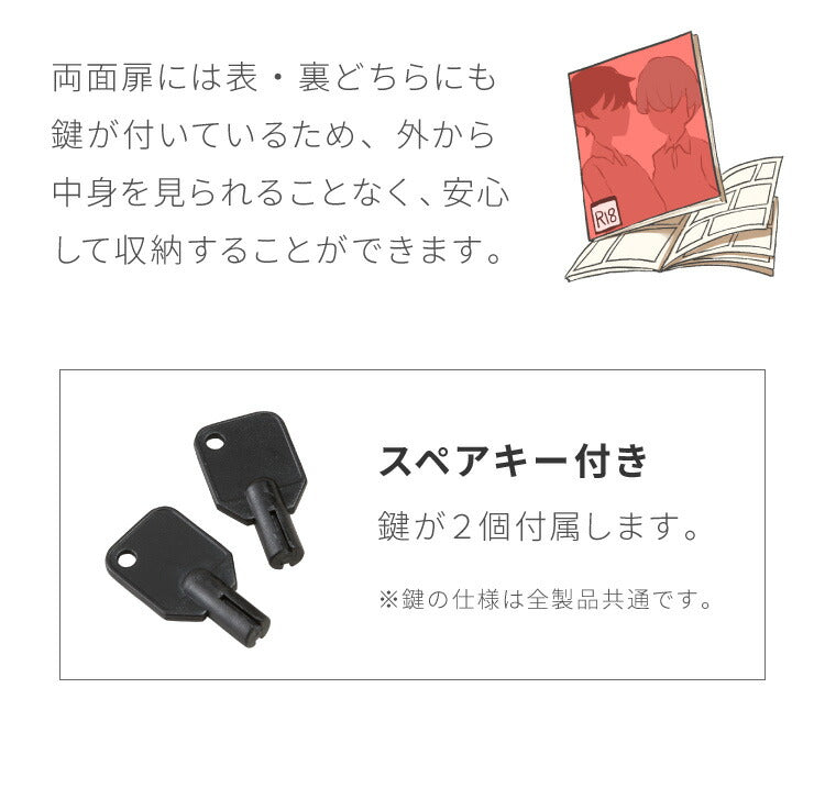 鍵付き 同人誌が入る ブックラック 片開き ブックワゴン 幅58.5 ファイルラック 扉付き キャスター付き コミケ 北欧 マガジンラック 収納(代引不可)