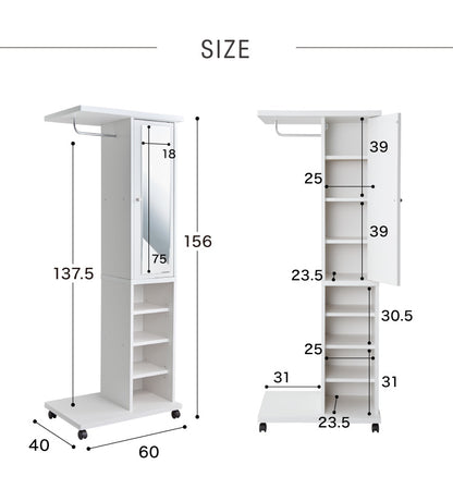 ブティックハンガー 日本製 ハンガーラック ミラー付き 収納 棚 鏡付き スタンドミラー ドレッサー メイク収納 洋服収納 ミラー付きハンガーラック 国産 白 ホワイト かわいい おしゃれ