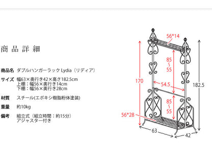 Lydia(リディア) ダブルハンガーラック DS-HS3226N ハンガーラック ロートアイアンデザイン(代引不可)