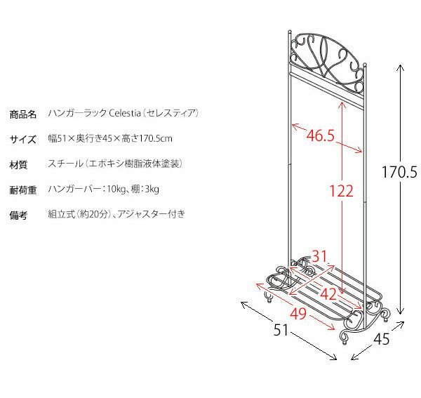 ハンガーラック Celestia(セレスティア) ハンガーラック パイプハンガー 洋服掛け 衣類収納(代引不可)
