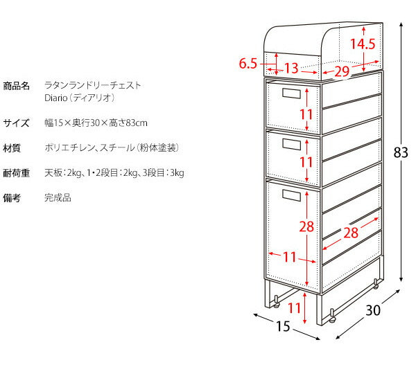 ラタン調 ランドリーチェスト Diario ディアリオ 幅15cm すき間収納 ランドリーバスケット サニタリー収納(代引不可)