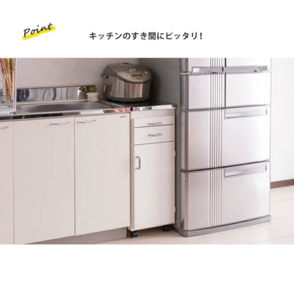 日本製 完成品 ステンレスキッチンワゴン 幅30cm 扉タイプ キッチン収納 隙間収納 国産 キャスター付き スライドテーブル付き 隙間収納 すき間収納 キッチン 収納 キッチン収納 マルチワゴン(代引不可)