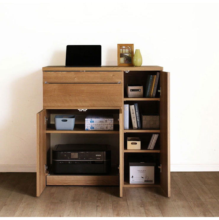 日本製 キャビネット パソコンデスク A 90cm幅 ラック 収納 国産 リビング収納 机 ルーター収納 プリンター収納 木製 おしゃれ 木目調 大容量(代引不可)