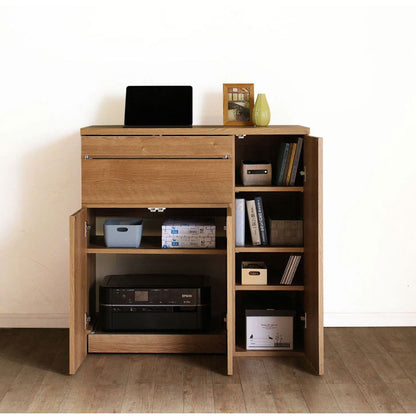 日本製 キャビネット パソコンデスク A 90cm幅 ラック 収納 国産 リビング収納 机 ルーター収納 プリンター収納 木製 おしゃれ 木目調 大容量(代引不可)