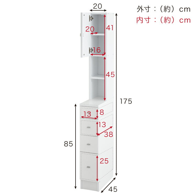 日本製 サニタリーチェスト 幅20cm すき間収納 サニタリー すき間 チェスト ランドリー 棚 ラック チェスト ランドリー収納 北欧 スリム 大容量(代引不可)