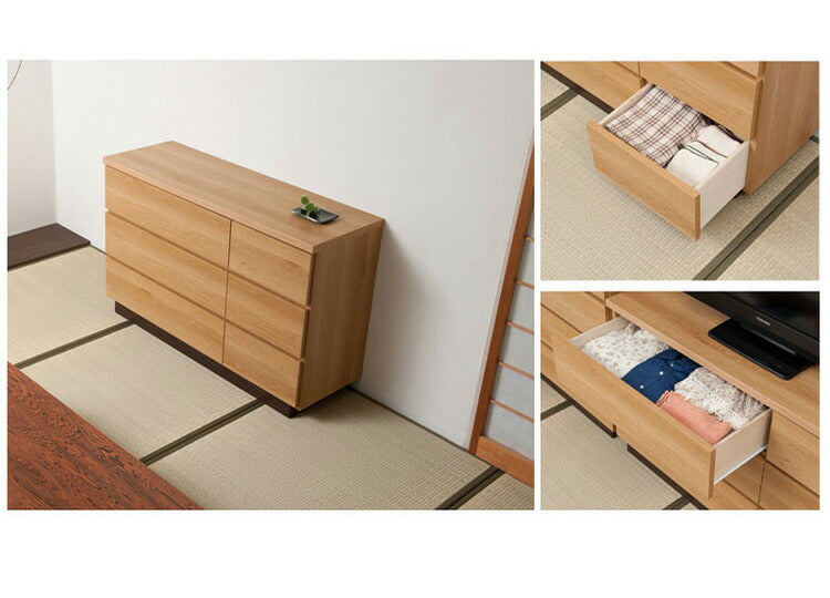 大川家具 日本製 完成品 float チェスト 幅120 ロータイプ ワイド タンス 箪笥 ナチュラル 茶 木目調 国産 ワイド 収納 衣類収納 和風 アンティーク ナチュラル 北欧 組み立て不要(代引不可)