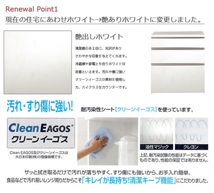 日本製 完成品 ステンレス キッチンカウンター 幅80 木目調 艶出しホワイト カウンター キッチンカウンター 大型レンジ対応 国産 レンジラック(代引不可)