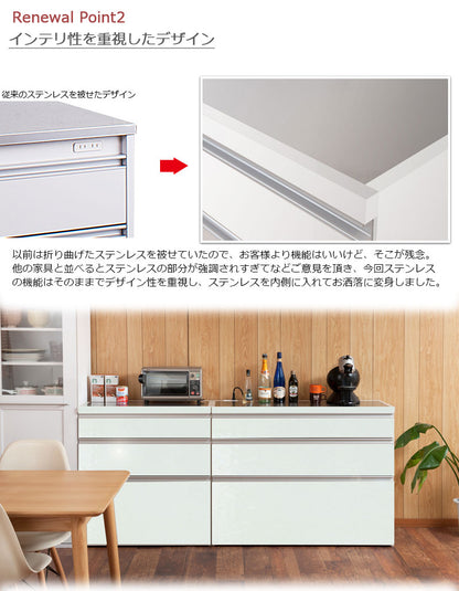 日本製 完成品 ステンレス キッチンカウンター 幅80 木目調 艶出しホワイト カウンター キッチンカウンター 大型レンジ対応 国産 レンジラック(代引不可)