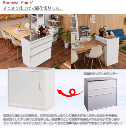 日本製 完成品 大川家具 ステンレス キッチン カウンタ― 幅110 大容量 食器棚 3段 収納 艶出しホワイト レンジ台 レンジラック おしゃれ 国産(代引不可)
