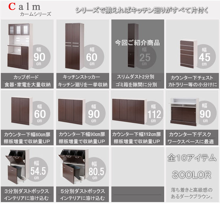 Calm ダストボックス 幅25 ゴミ箱 コンパクト スリム 2分別 ダークブラウン くず入れ おしゃれ 収納 分別 すきま収納 ヴィンテージ 北欧(代引不可)