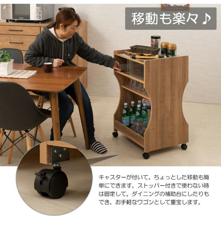 キャスター付きキッチンワゴン ホワイトウォッシュ 白 収納 家具