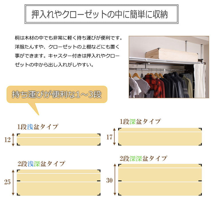 キャスター付き 桐衣装箱 4段 高さ46cm 金具付き 衣装ケース 押入れ クローゼット 桐たんす 衣裳ケース 着物 衣類収納 洋服 浴衣(代引不可)