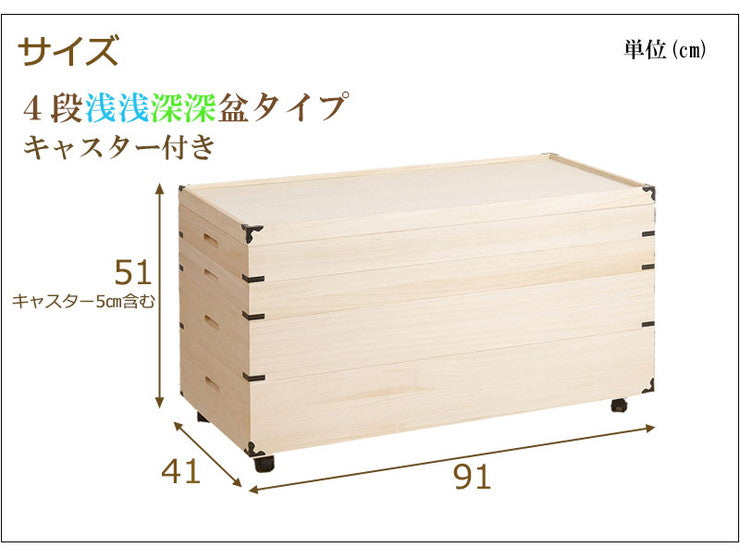 キャスター付き桐衣装箱 4段 高さ51 隅金具付 桐ケース 衣装ケース 押入れ クローゼット 桐たんす 保管庫 保管ケース 着物 衣類収納 洋服 浴衣(代引不可)