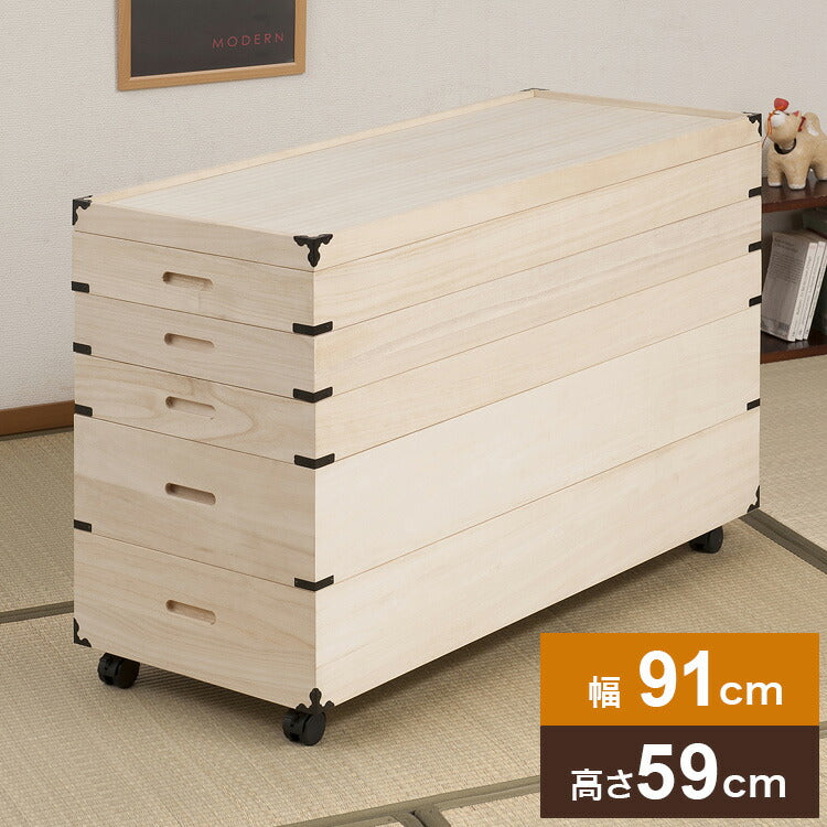 キャスター付き桐衣装箱 5段 高さ59cm 隅金具付 桐ケース 衣装ケース 押入れ クローゼット 桐たんす 保管庫 保管ケース 着物 衣類収納 洋服 浴衣(代引不可)