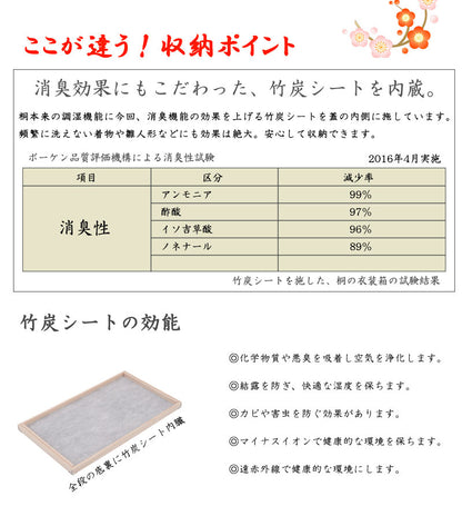 日本製 大川家具 桐 雛人形収納 1段 消臭 竹炭シート入り 収納 桐収納 雛人形 国産 一段 竹炭 消臭 防臭 木目調 収納箱(代引不可)
