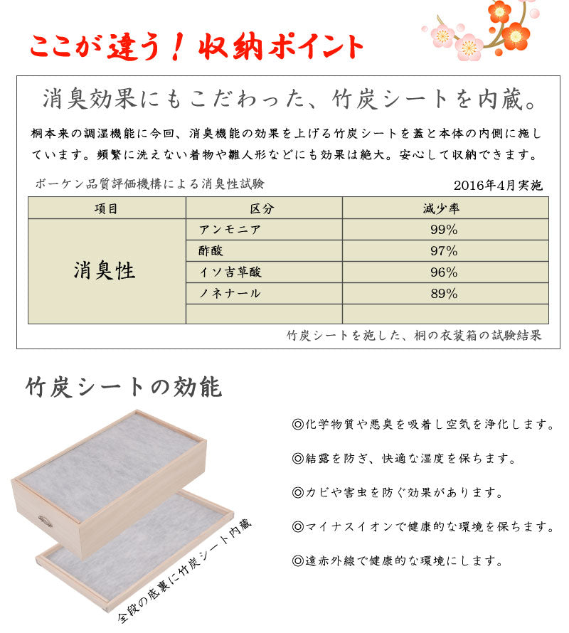 日本製 大川家具 桐 雛人形収納 3段 消臭 竹炭シート入り 収納 桐収納 雛人形 国産 三段 竹炭 消臭 防臭 木目調 収納箱(代引不可)