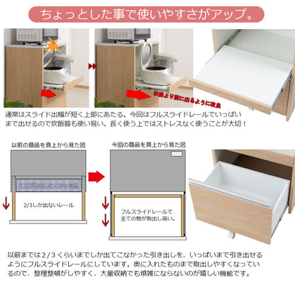 日本製 完成品 幅60 キッチンカウンター レンジ台 ホワイトウォッシュ 木目調 木製 食器棚 レンジボード キッチンボード おしゃれ 北欧 鏡面仕上げ 引き出し スリム カウンター(代引不可)