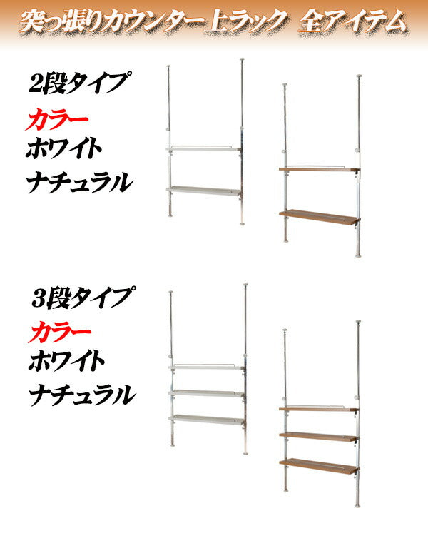 カウンター上収納スリムスパイスラック 2段 ホワイト 機能的 天井つっぱり キッチンラック 壁面収納 壁面ラック スパイスラック(代引不可)