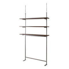 日本製 突っ張り ウォールシェルフ 3段 幅120 ダークブラウン 大容量 つっぱり ラック 壁面 突っ張り棚 伸縮 省スペース 木製 キッチン 北欧(代引不可)