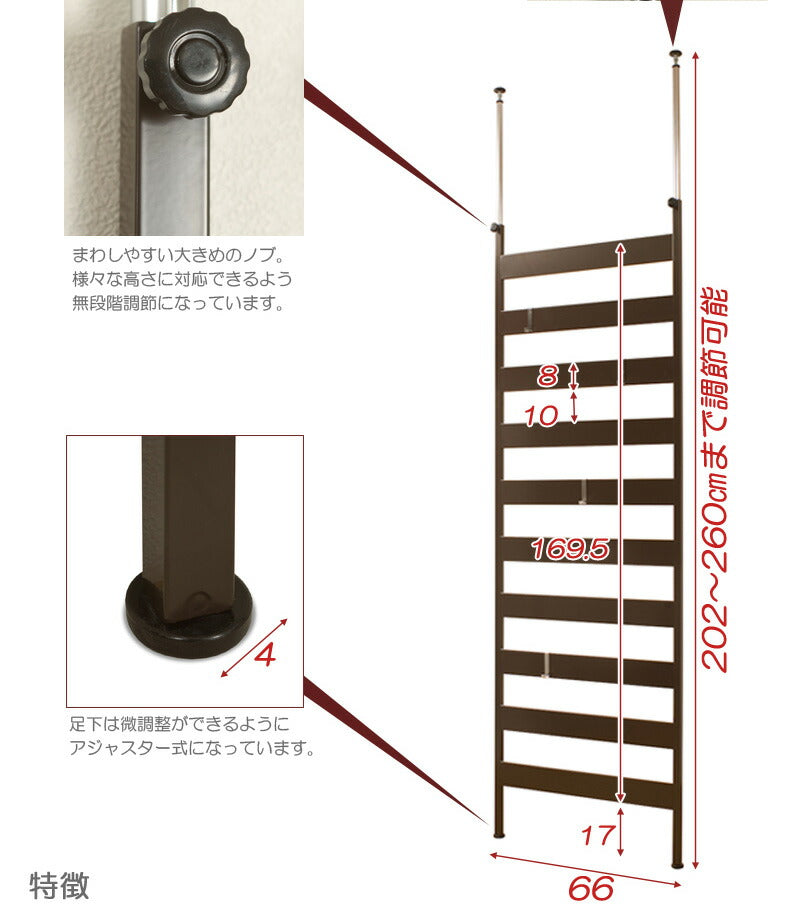 壁面ディスプレイ ラダーラック 幅66cmタイプ 赤色 壁面 ラダーラック パーテーション 突っ張り 省スペース フック(代引不可)