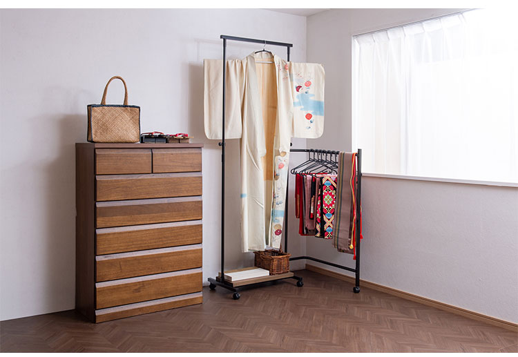 IKOU キャスター付き衣桁 高さ伸縮 回転式ハンガー ブラックブラウン