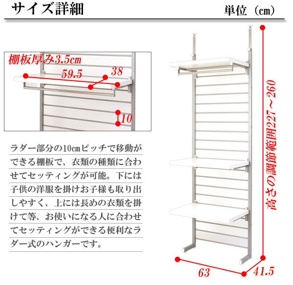 突っ張り式ラダーハンガー幅約63　ロッカータイプ　ホワイト NJ-0086【storage0901】