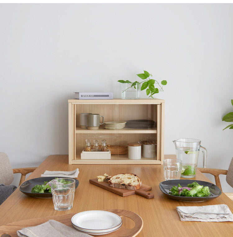 白井産業 食器棚 ミニ 幅57cm 高さ38cm ニカップボード ガラス引き戸