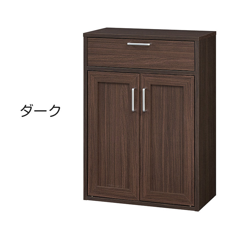 白井産業 キャビネット 食器棚 幅57cm 高さ80cm ホワイト 白木目 扉付