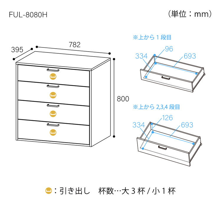 白井産業 チェスト タンス幅79cm 高さ80cm 衣類収納 ワイドタイプ 同